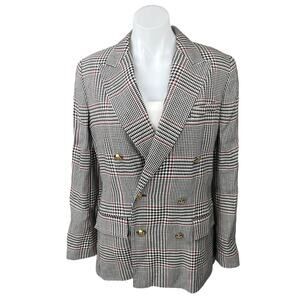 NEW LAUREN Ralph Lauren Black Linen Plaid Double Breasted Blazer Coat Jacket 10